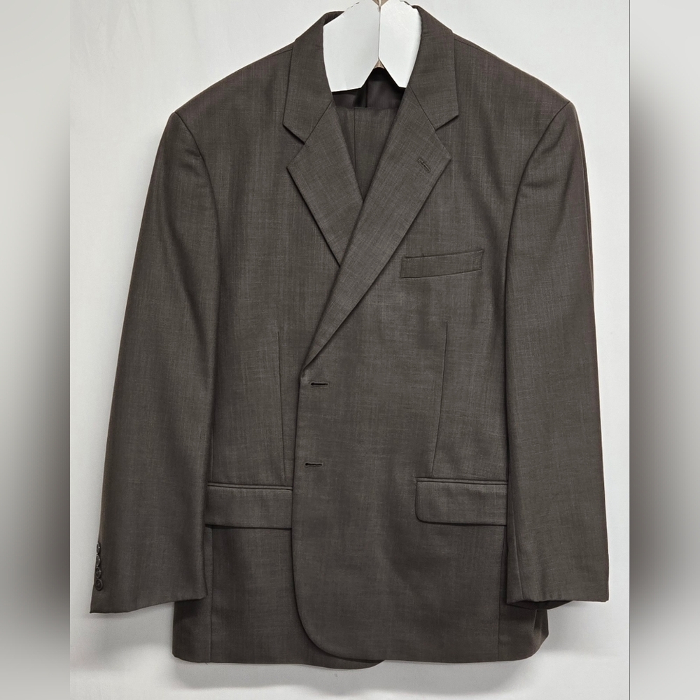 George Mens Suit 40 Waist 32 Inseam Taupe Brown Lapel Pleats Formal Business
